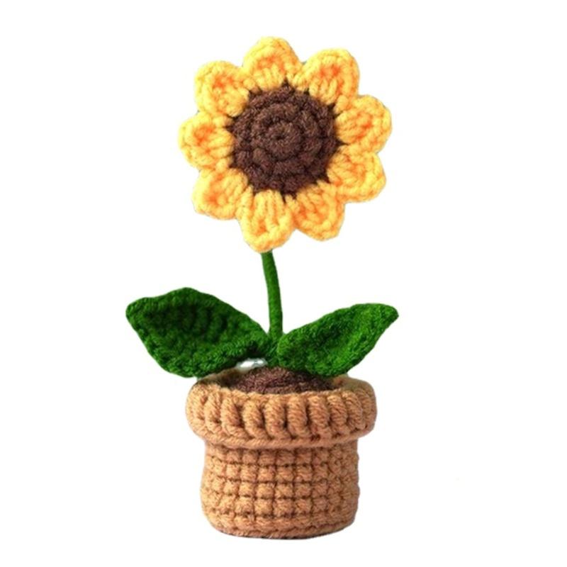 Potted Plant Handmade Crochet Artificial Knitting Flower Home Decor Diy