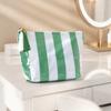 PVC Glossy Striped Cosmetic Organizer with Tassels Portable Travel Toiletry Pouch Trendy Striped Makeup Pack Daily Commute Bags