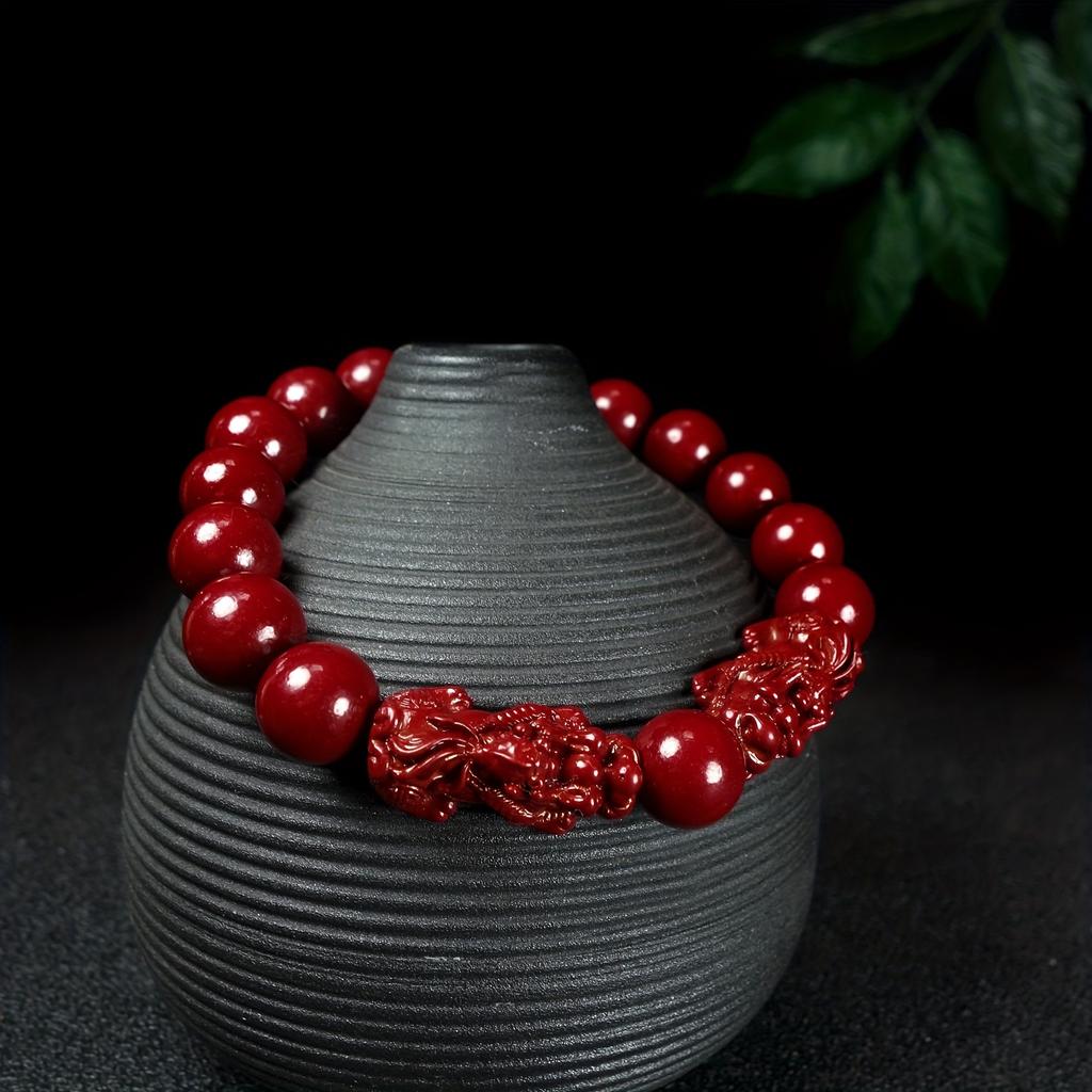 1 Stück Elegantes Zinnoberstein Pi Xiu Glücksarmband Nationalstil Charm-Armband mit geschnitzten Pixiu-Perlen
