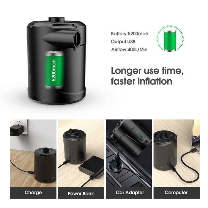 Pompe à air électrique - AIMOONSA - Portable 5200 mAh - 15W 300 L/min - Sans fil USB - 3 buses