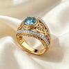 Vintage Inlaid White Blue CZ Women's Ring Gorgeous Two Color Hand Carving Daily Wear Party Jewelry Anniversary Gift