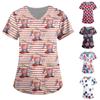 Women's Independence Day Print Short Sleeve V Neck Top Work Pocket Shirt