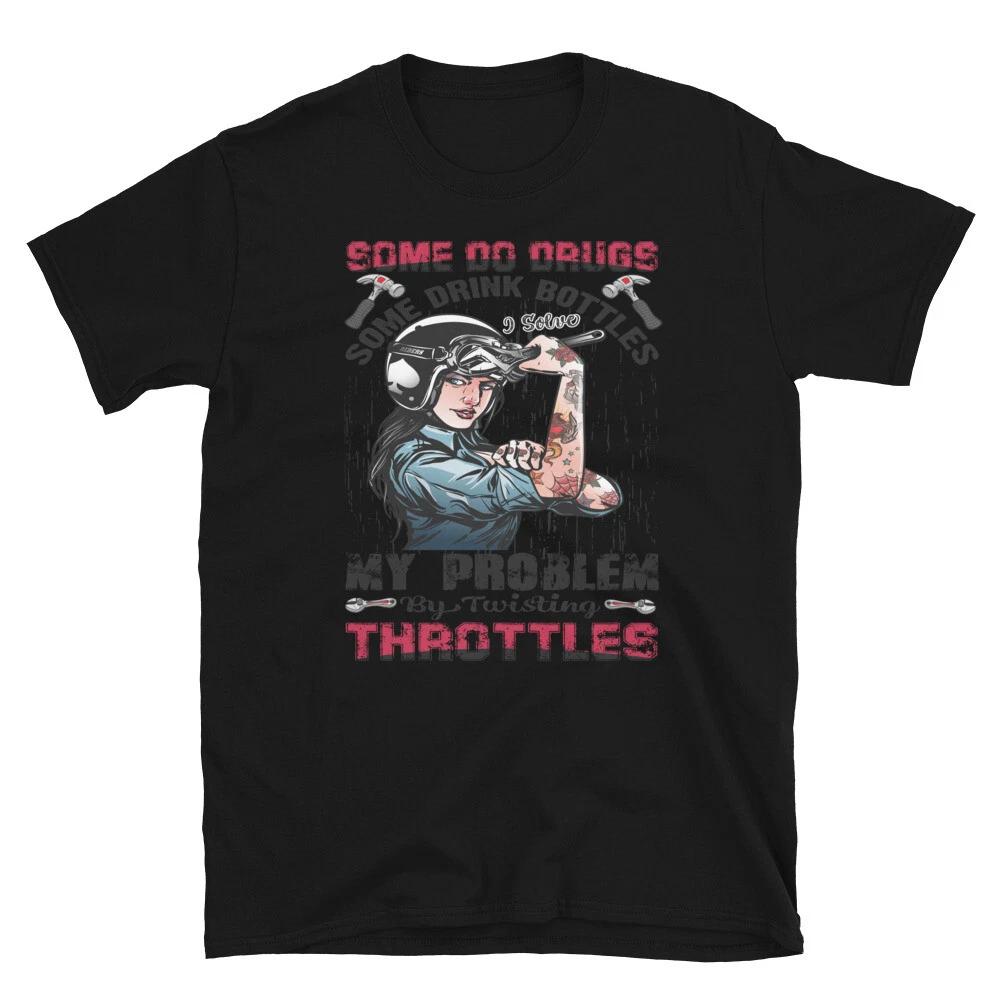 Chopper Cruiser Motorbike Bottles Throttles Biker T-Shirt M
