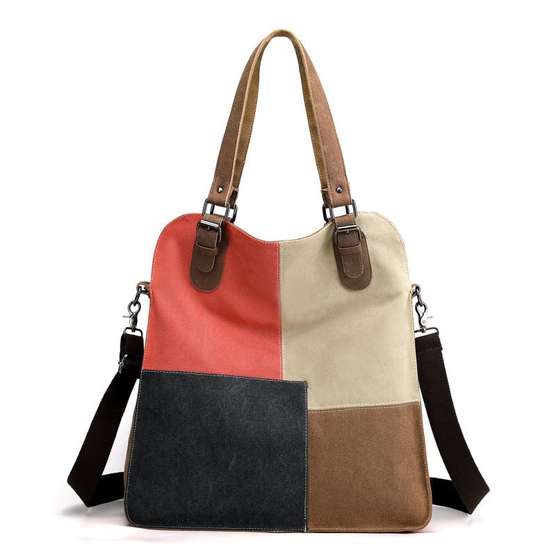 Canvas Splicing Shoulder Bag For Women With Multiple Pockets And Zipper Closure For Business And Travel