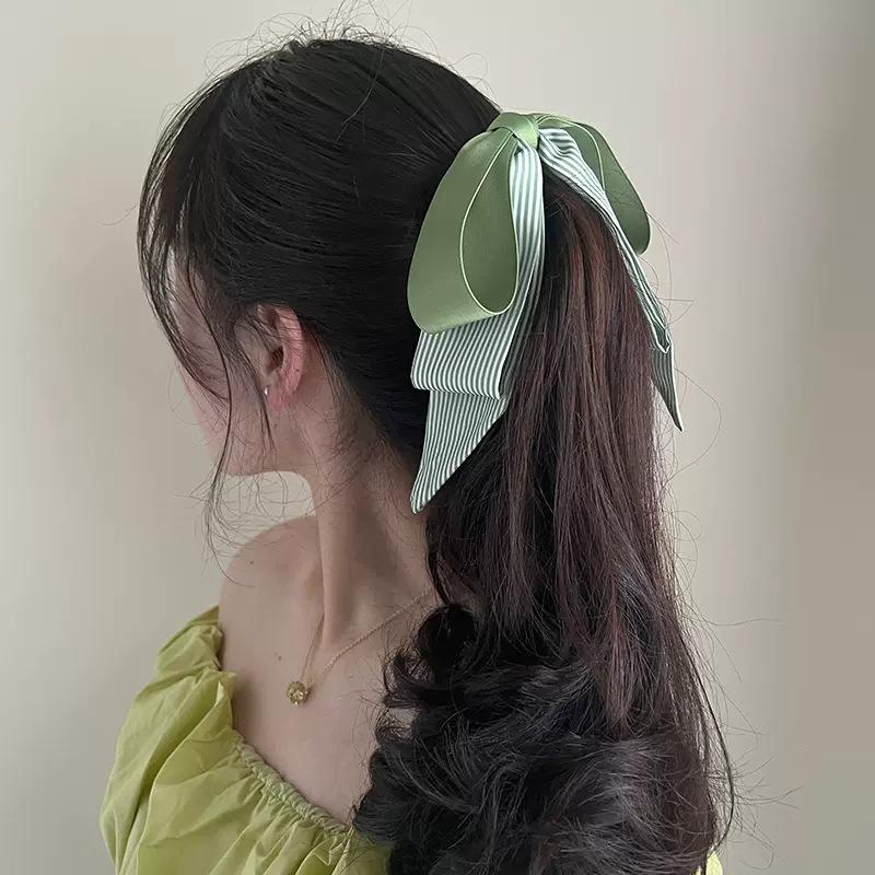 Fashion Ribbon Bow Banana Clip Simple Headwear For Women Girls Versatile Hair Claw Temperament Hairpin Headdress Vertical Clip