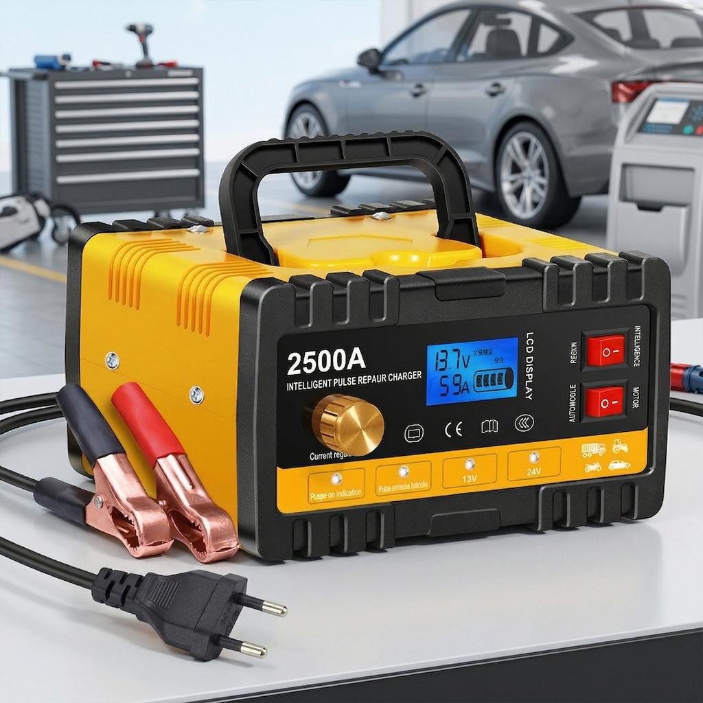 12V/24V Automatic Chargers and Maintainer with Cable Clamps & LCD Display Auto Shut-Off for Motorcycles Cars Trucks Lawnmowers