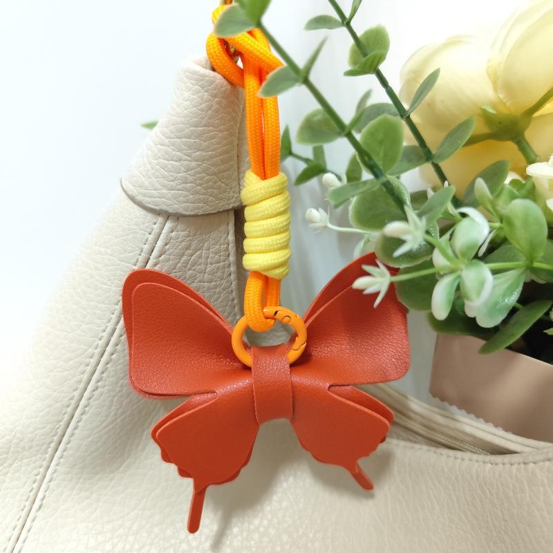 Cute Bow Butterfly Leather Keychain Pendant оранжевый