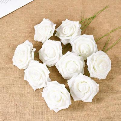 10/20Pcs Glitter Artificial Rose Flowers with Stem Leaves DIY Wedding Bouquets Birthday Party Home Decorations DIY Craft Wreath