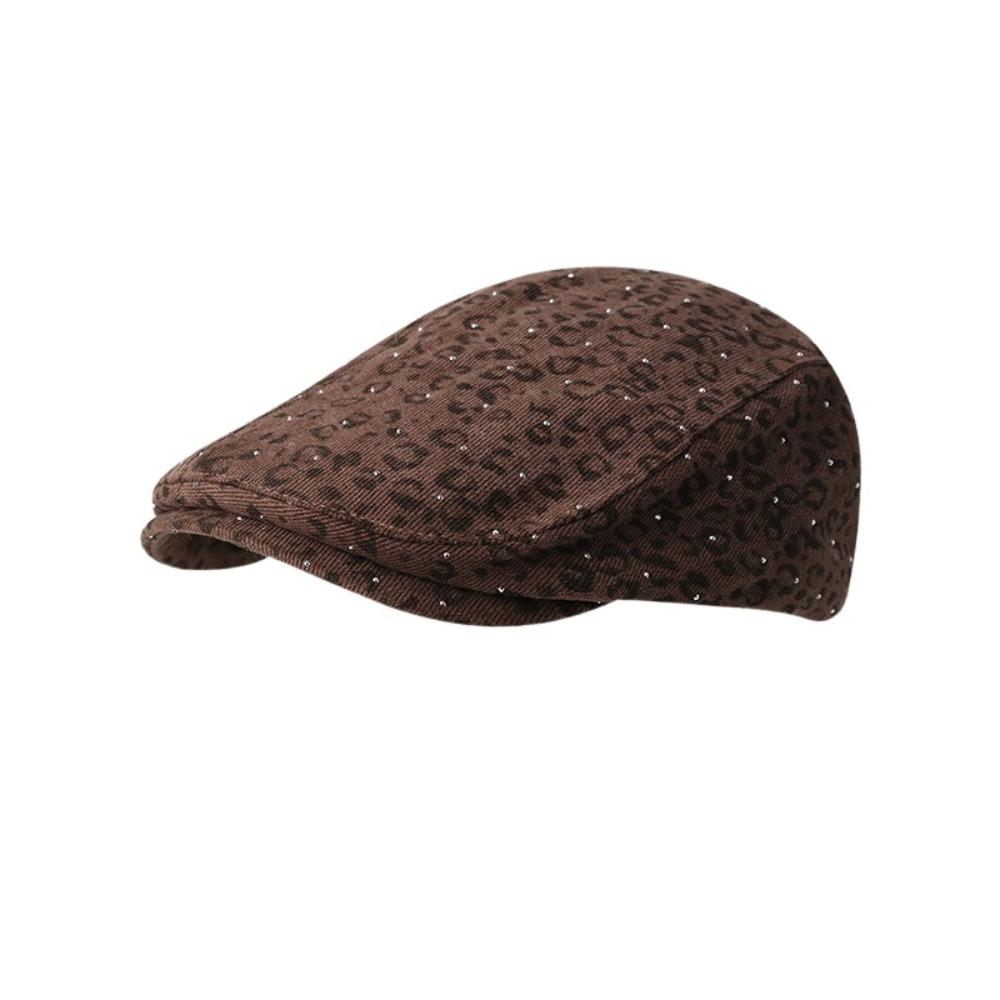 Y2k Leopard Print Beret Rhinestone Leopard Newsboy Cap Fashion Forward Hat  Outdoor