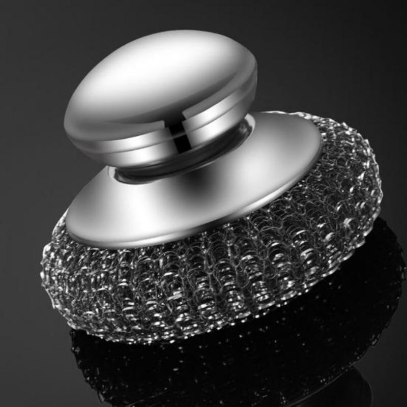 Nerezový kartáč na hrnce s vyměnitelnými skvrnami od oleje a rzi, drátěná hlava, ergonomická rukojeť, kuchyňský drátěný kartáč