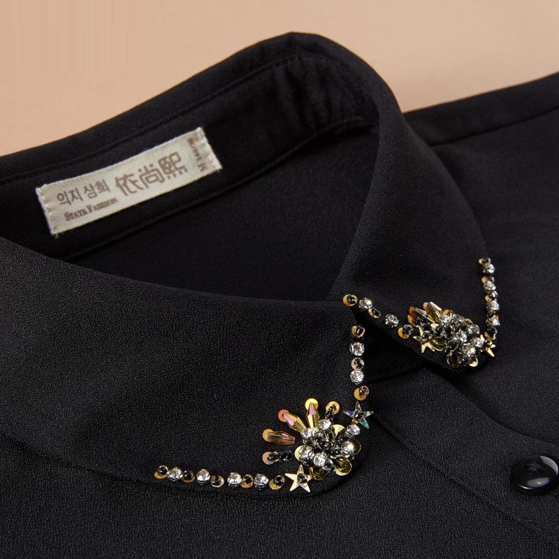 Perfect Match Fashion Beaded Fake Collar Women Detachable Collars Black False Collars Woman Removable Chiffon Half Shirt Tie Nep Kraagie