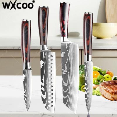 WXCOO Professionele Damascus Keukenmessen Japanse Santoku Koksmes Roestvrij Staal Uitbeenmes Vleesbijl Snijmes