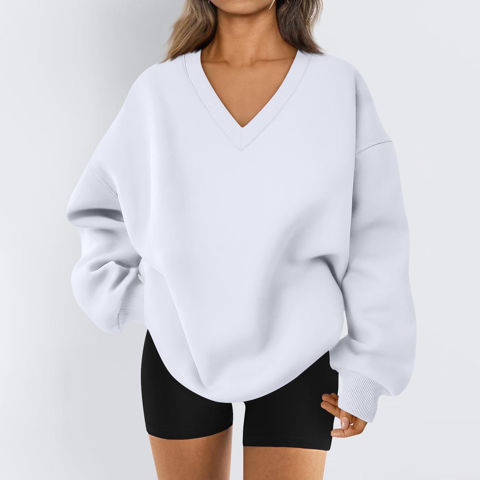 

Женская толстовка, спортивная фланелевая толстовка с длинным рукавом, повседневная толстовка с V-образным вырезом XXL белый