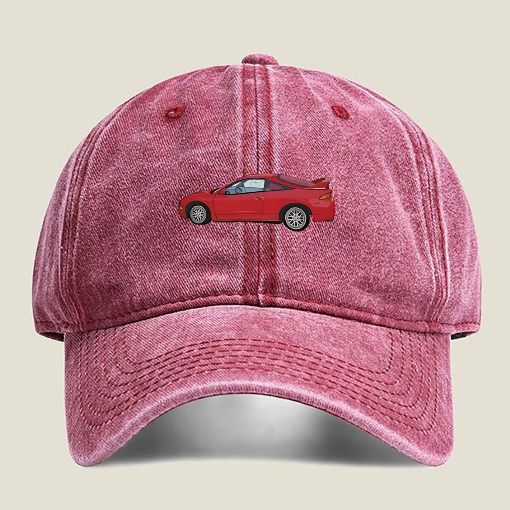 Red Sports Car Silhouette Fashion Washed Baseball Cap Hat Outdoor Activities