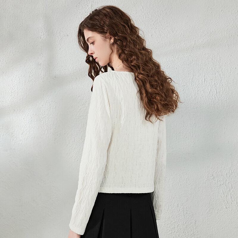 CHUYU Women's Fall Slim-Fit Long Sleeve Crew Neck Texture T-Shirt