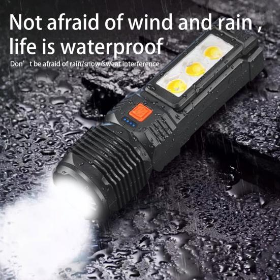 LED Flashlight Telescopic Zoom 6 Modes Adjustable Ultra Bright USB Rechargeable Portable Outdoor Camping Hiking Emergency Handheld Flash Lamp