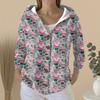 Women's Fashion Casual Sweater Button-Up Print Cardigan  Hooded Jacket