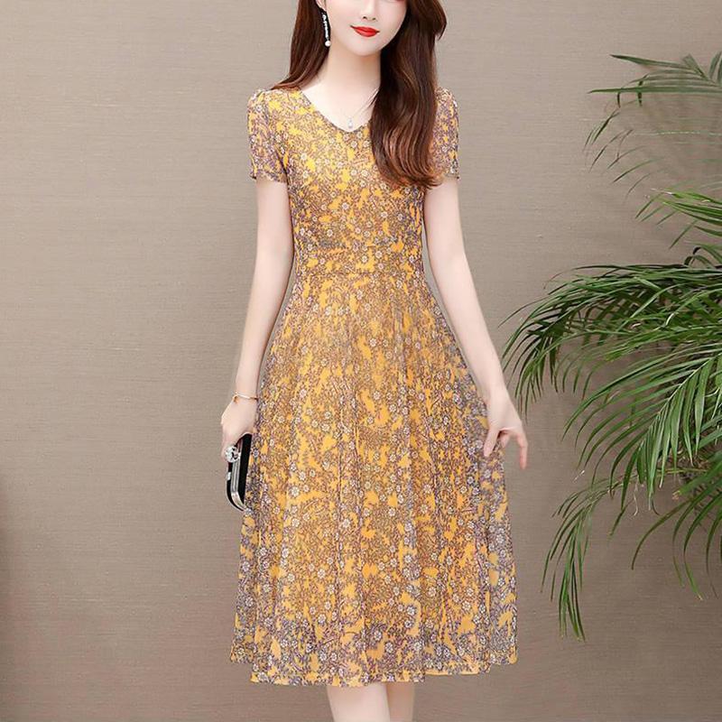 Rochie Florală Femei Vară Rochii A-line Voal lung cu decolteu în V