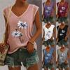 Women's V-Neck T-Shirt Casual Cap Sleeve Vest Print Loose Blouse Fit Tank Tops