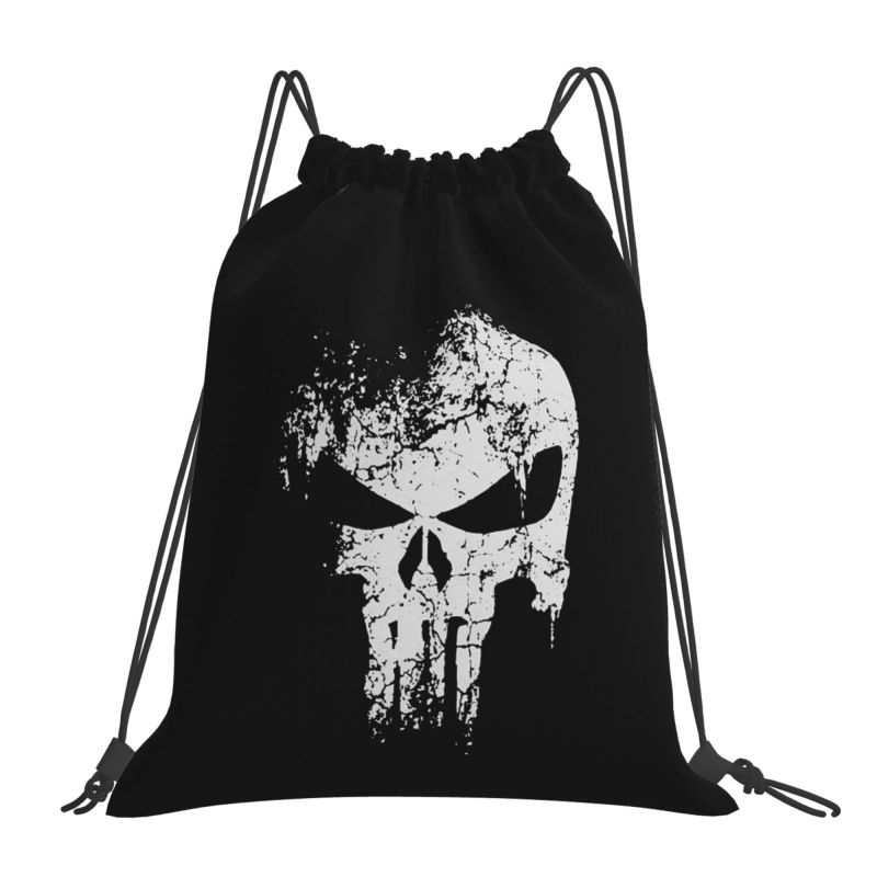 Custom Skeleton Skull Print Drawstring Backpack Bags Lightweight Foldable Gym Sports Sackpack Lightweight Training Sacks