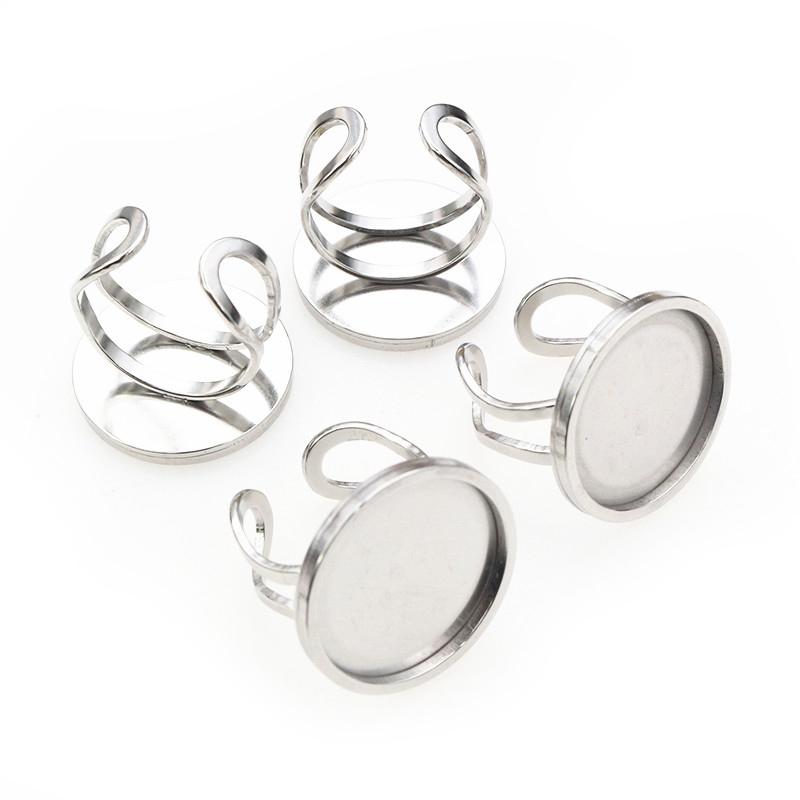 5pcs 10-25mm Inner Size Round Thick Stainless Steel Adjustable Ring Settings Cabochon Blank Base DIY Jewelry Making Findings