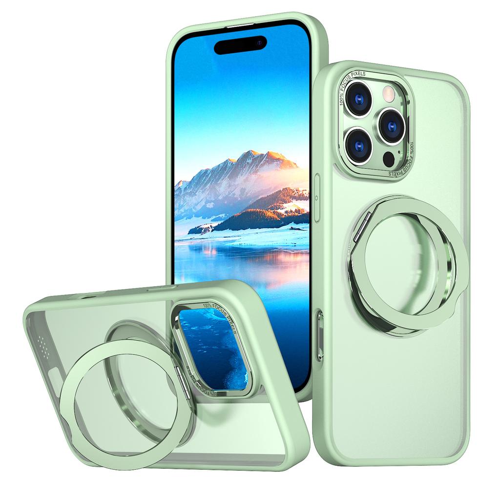 For IPhone 16 Pro Phone Case Transparent Rotating Pivot Magsafe Magnetic Bracket for Apple 15 Protective Case