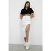 Women's Blue Denim Color Long Denim Skirt With Deep Slit Detail On The Side