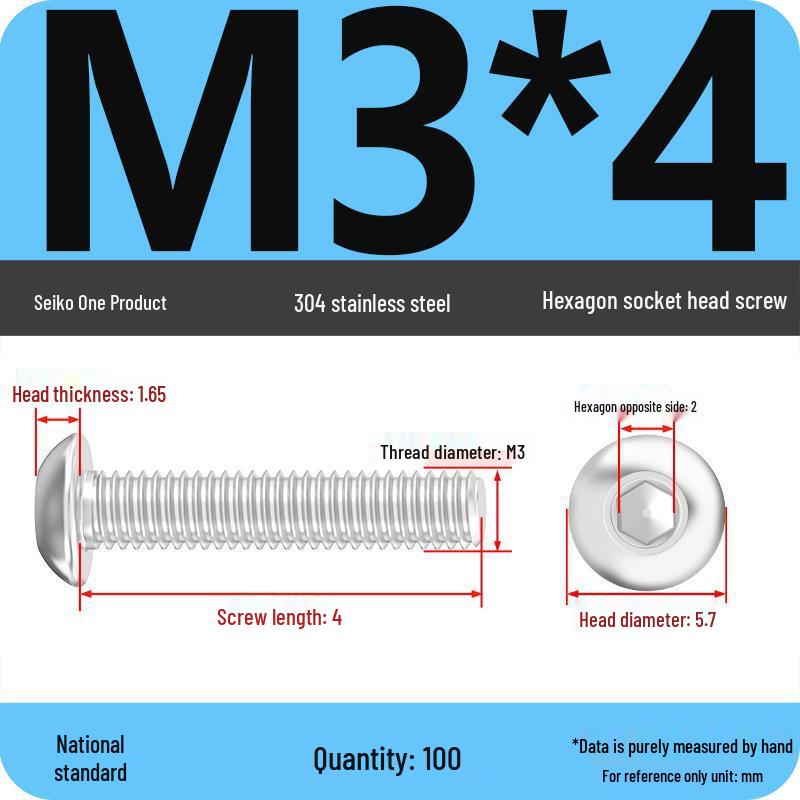 304 Stainless Steel Pan, Half, and Round Head Hexagon Screws (M2-M12)