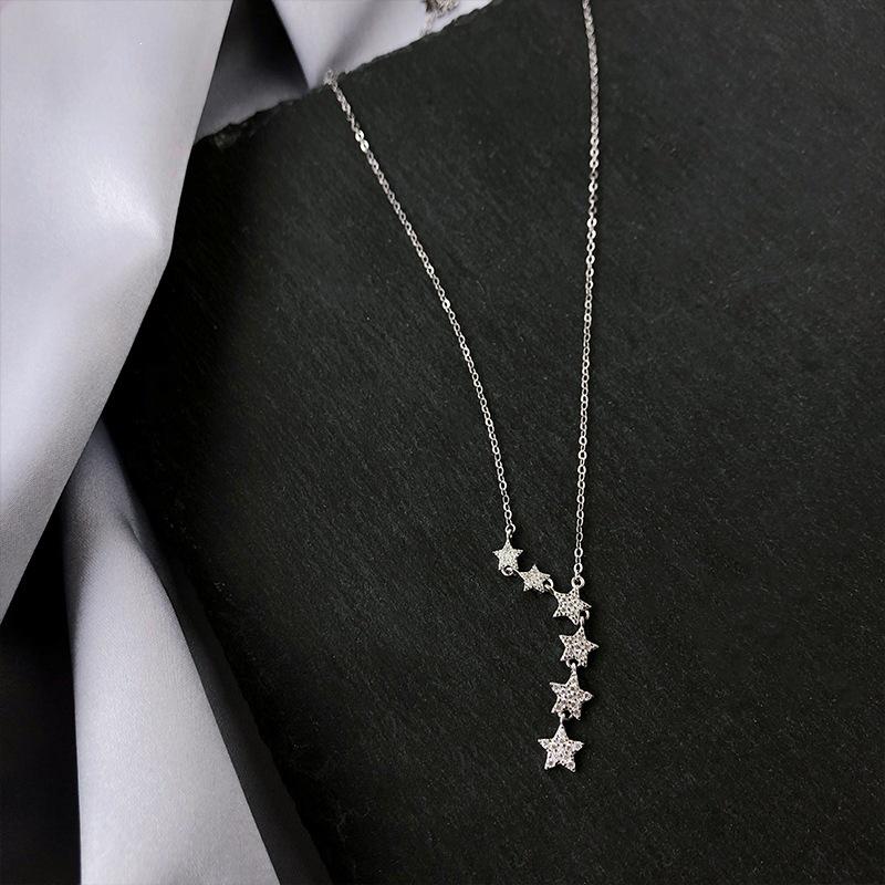 Women's Korean Style 925 Sterling Silver Five-Pointed Star Necklace - Trendy Clavicle Chain with Simple, Unique Design.