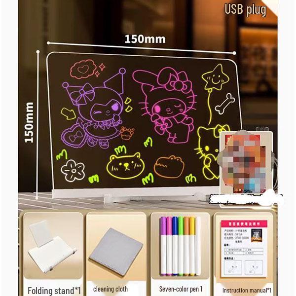 Glow-in-the-Dark Luminous Erasable Drawing Board for Kids - DIY Acrylic Learning Night Light