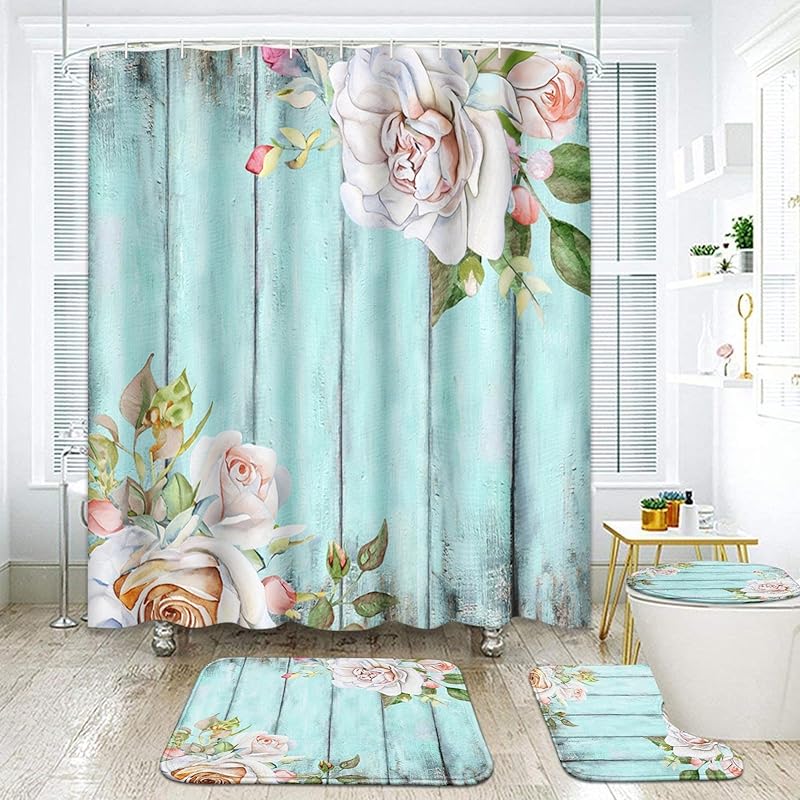 ArtSocket African Boho Retro Bathroom Set with Shower Curtain and Rugs Accessory, Traditional Rhombus Summer Colorful Abstract Shower Curtain for