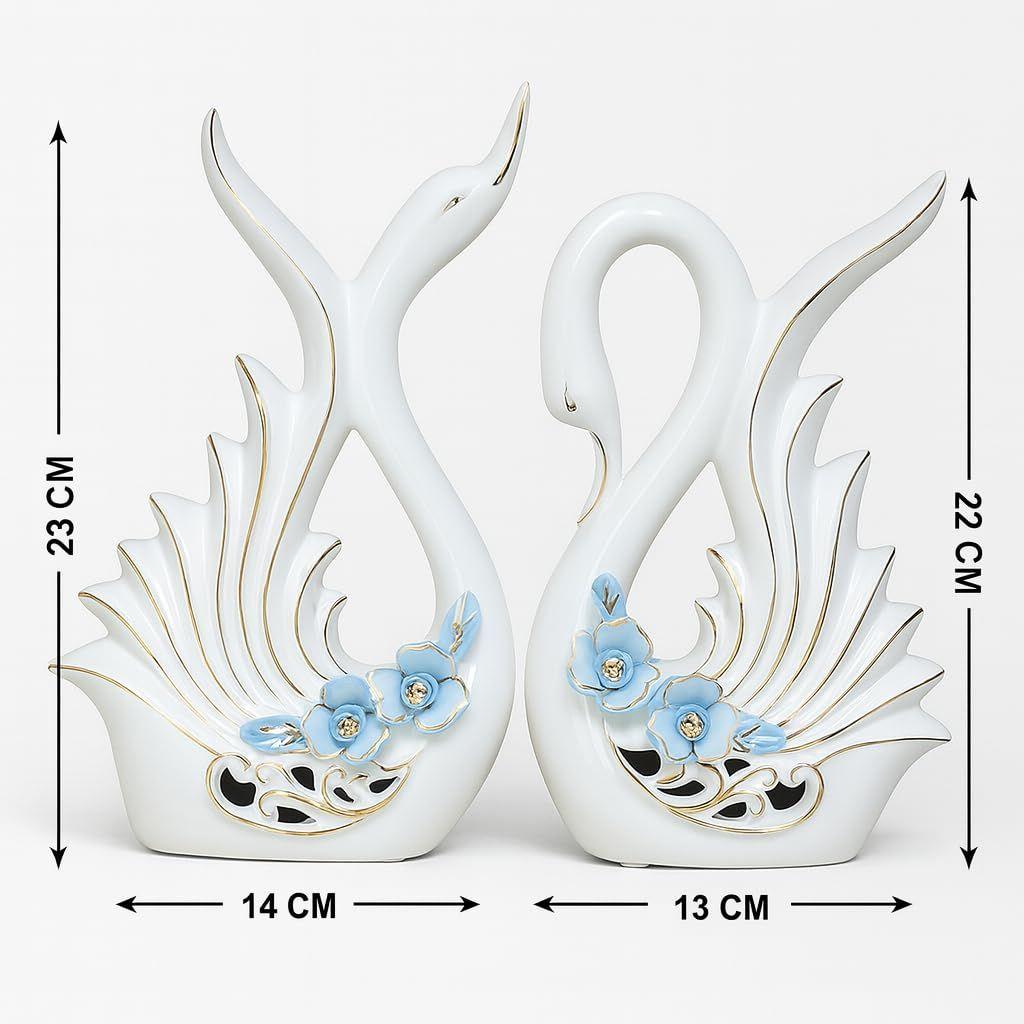 Modern Elite Swan Pair Ceramic Art Figure | Beautiful Home Decor (Set of 2, White)