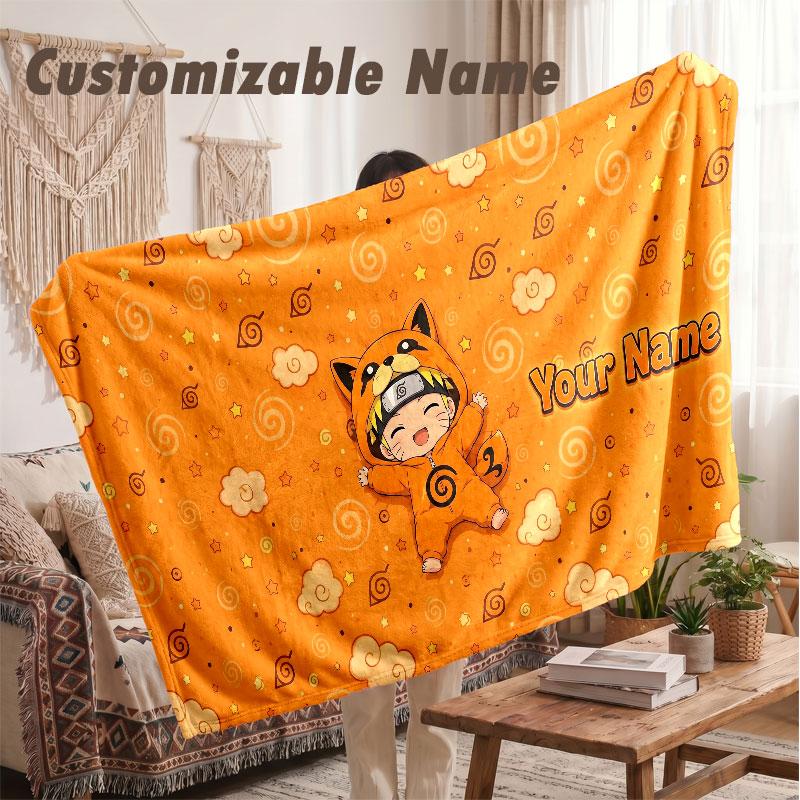 Custom Name Flannel Blanket,Naruto Lightweight Warm Bed Blanket For Couch & Holiday Gift