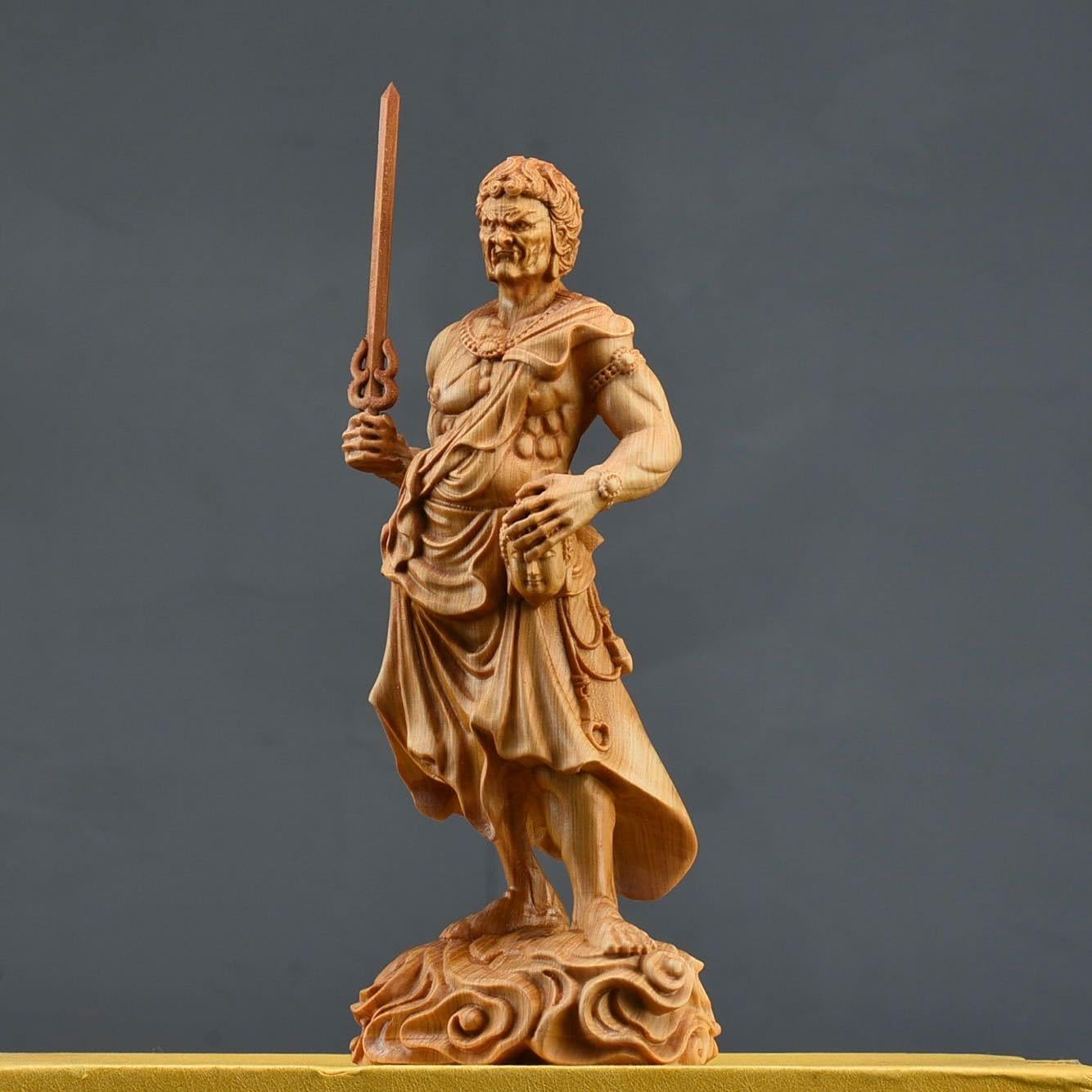 

Wooden Buddha Statue, Standing Fudo Myoo (Acala), Made from Natural Cliffside Cypress, a Buddhist Deity for Healing and Peace, a Decorative Buddha Sta