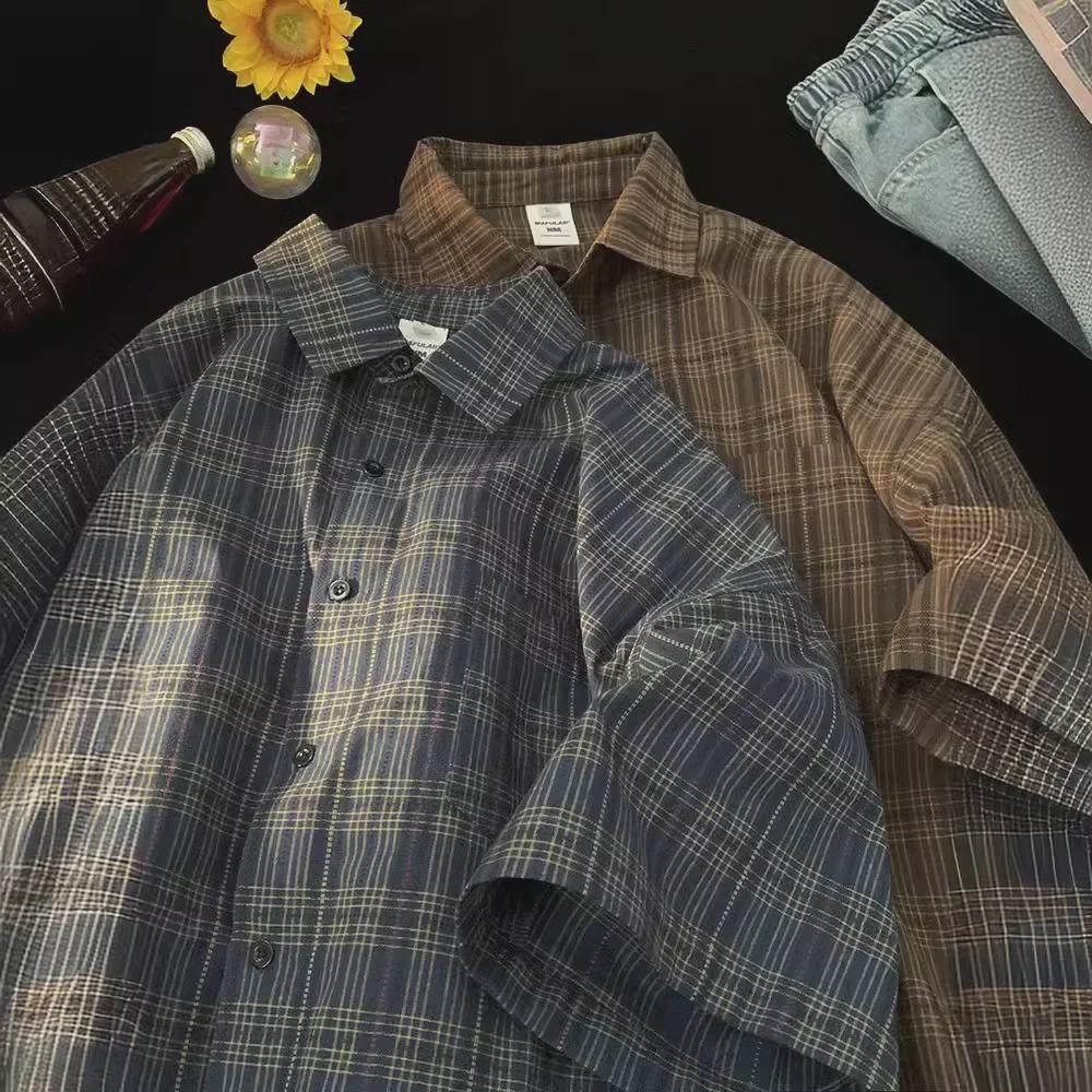 Men's Vintage Plaid Short-Sleeve Summer Shirt – Retro Casual Style