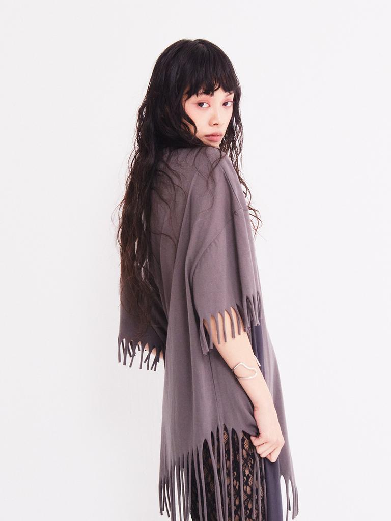 ASIF CALIE Gurls Oversized-Fit Fringe T-Shirt Brown