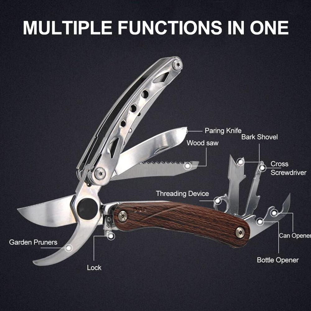 Multifunctional Hand Pruning Shears with Saw, Bark Shovel and Safety Lock, Gardening Heavy Duty Tools for Fresh Branches