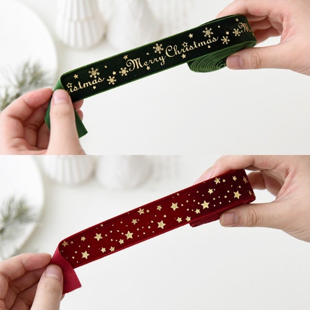 DIY Gold Stamp Velvet Ribbon Woven Wreaths Green Red Ribbon Christmas Tree Ornaments