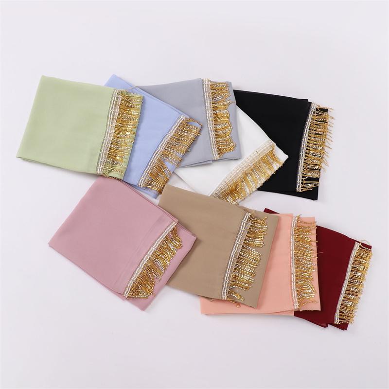 Diamond Necklace Chain Bubble Chiffon Hijab Ramadan Solid Scarf Shawl Women Sunscreen Headscarf Outdoor Windproof Head Wrap