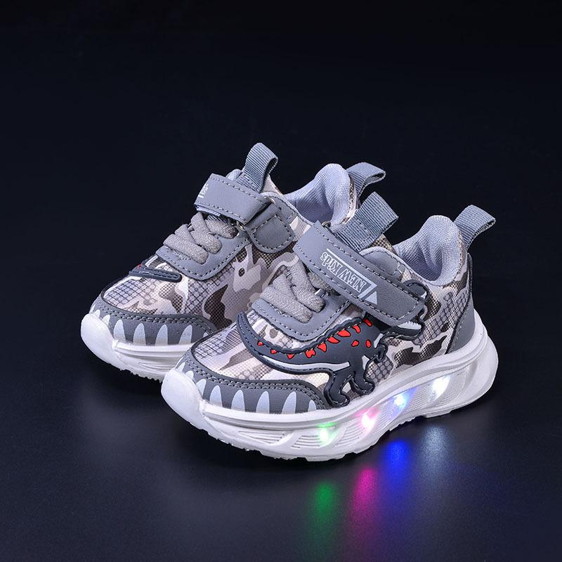 Frühlings Kinder Sportschuhe Cartoon Dinosaurier Kinder LED Leuchtschuhe Weiche Sohle Jungen Causal Sneakers