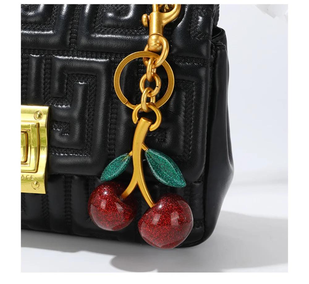 Fashion Delicious Red Cherry Keychain Summer Fruits Cherries Pendant Keyring For Women Men Jewelry Bag Accessories Gift