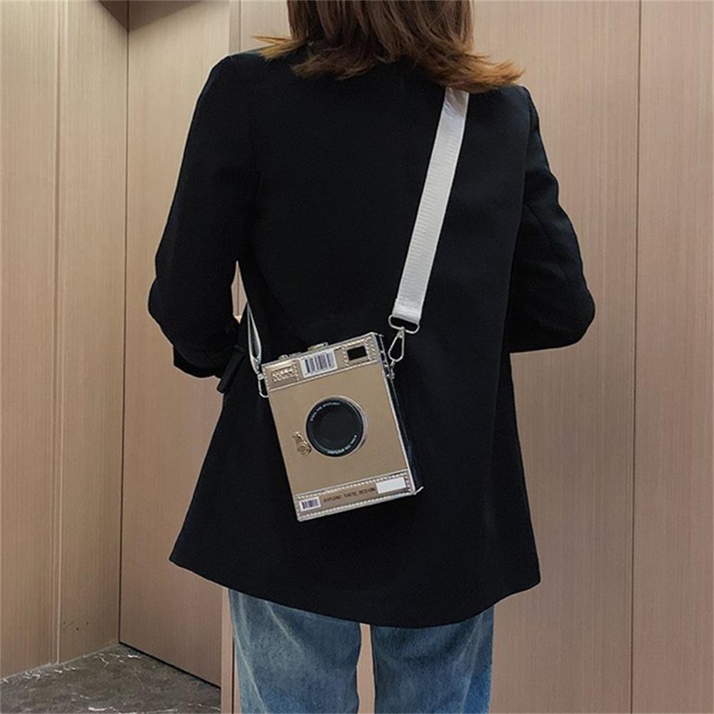 Moda casual personalidade criativa alça de ombro larga câmera pequena bolsa quadrada moda simples bolsa de ombro único bolsa crossbody