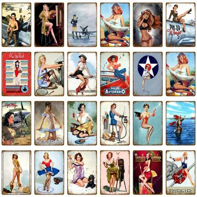 Pin Up Sexy Dame Blechschild Russland Mädchen Metall Poster Wandplakette Festival Dekoration Kneipe Shop Restaurant Haus Schlafzimmer Dekor YJ231