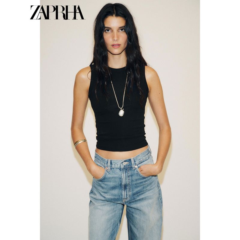 Zaprha 2025 Autumn New Fashion Casual All-matching Slim fit Rib round Neck Sleeveless Top 4424300