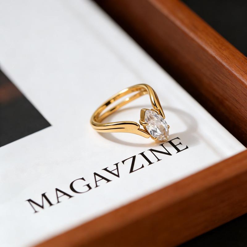 Stylish Personalized Marquise Zirconium Titanium Steel Hollow Ring