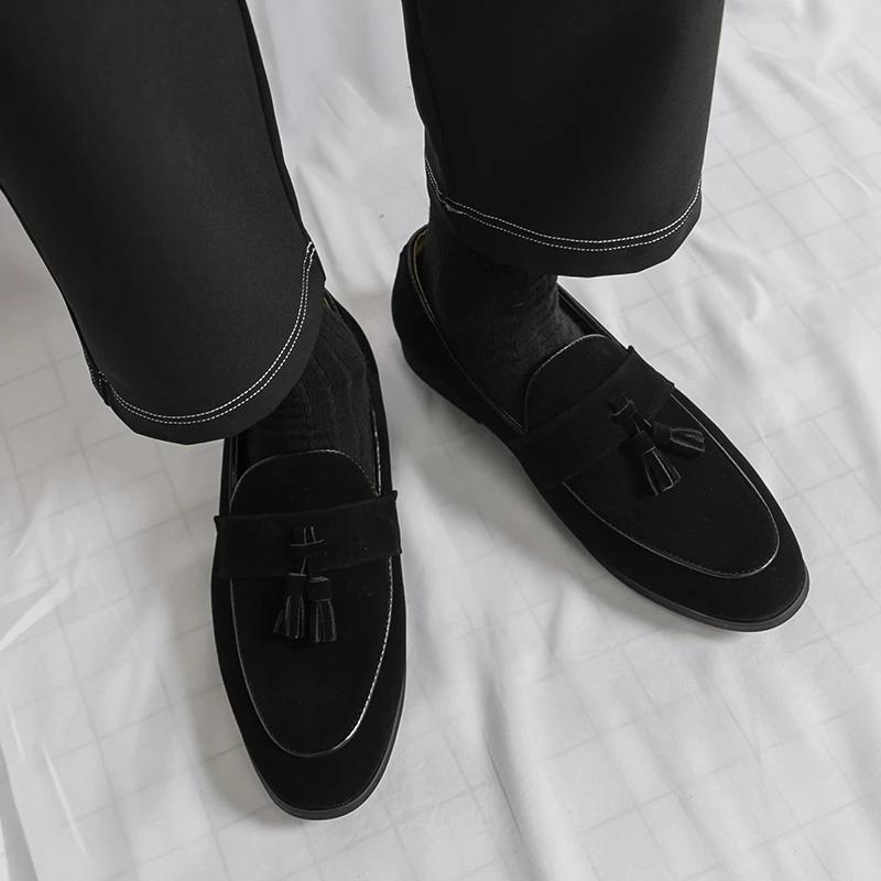 Fashion Brand Fashion Purple Dress Tassels Loafers Male Business Flats Office Casual Suede Leather Shoes Mens Comfortable Dress Shoes