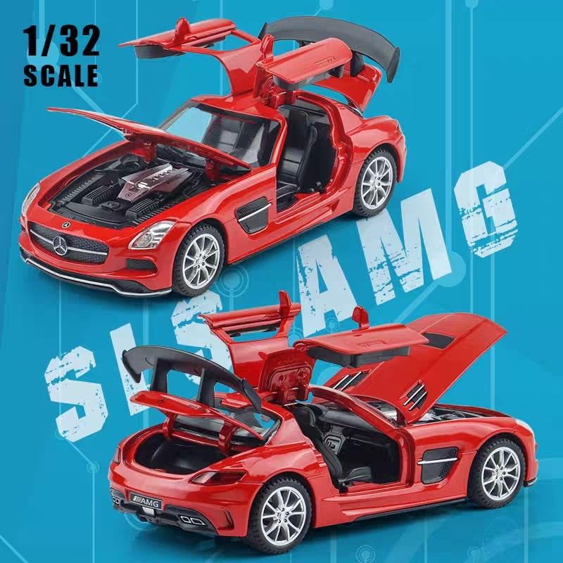 Mercedes Benz SLS AMG Supercar Simulation Druckguss & Spielzeugfahrzeuge Sounds & Licht Pull Back Car 1:32 Legierungskollektionsmodell