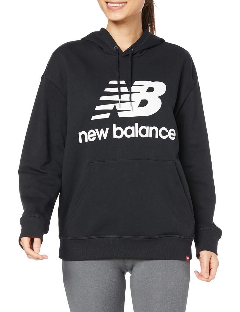 Essentials Stacked Logo Oversized Hoodie WT03547 Sweatshirt Hoodie Black L [New Balance] Women's (BK)