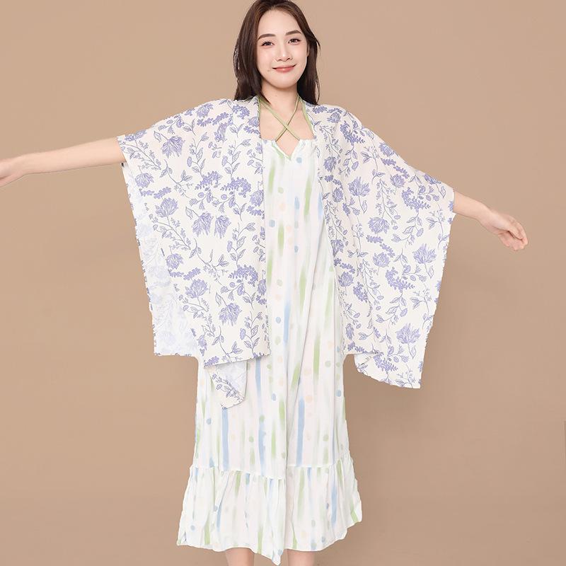 Gentle Wind Gradual Change Tie-dye Cotton and Silk Suspender Nightdress Ruffle Edge Hem Loose Pajama Skirt Women Large Size Home Skirt