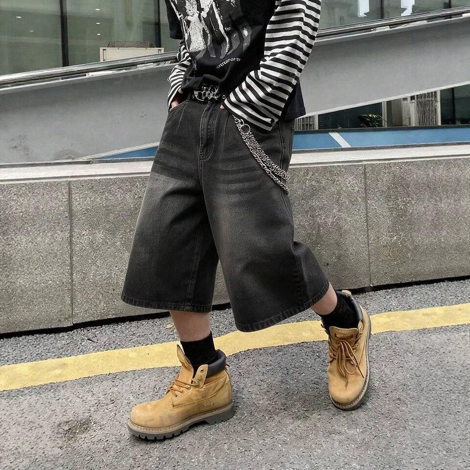 American Retro Washed Seven-point Jeans Men's and Women's Summer New Trendy Brand High-end Loose Wide-leg Straight Pants